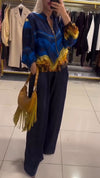 Women Round Neck Zippered Gradient Jacket + Pants Casual Suit