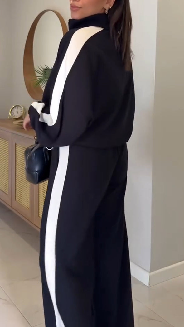 Women Lapel Half-zip Top + Pants Casual Suit