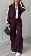 Women Lapel Half-zip Top + Pants Casual Suit