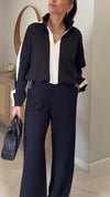Women Lapel Half-zip Top + Pants Casual Suit