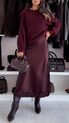 Women Inner Suspender Dress + Knitted Sweater Solid Color Casual Suit