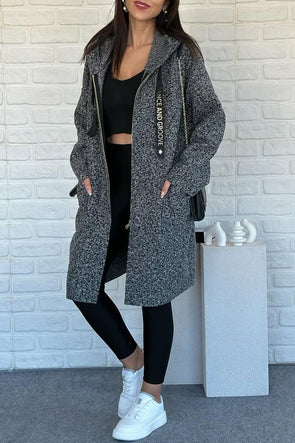 Women Hooded Drawstring Casual Coat