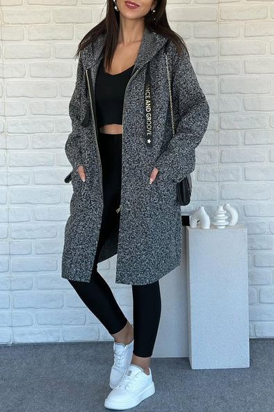 Women Hooded Drawstring Casual Coat