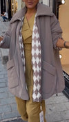 Women Lapel Internal Grid Pattern Style Casual Cotton Jacket