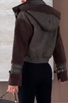 Women Lapel Leather Stitching Plush Temperament Casual Jacket
