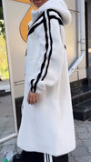 Women Hooded Vertical Striped Plush Casual Coat