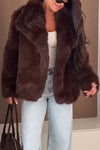 Women Lapel Plush Solid Color Casual Coat