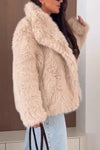 Women Lapel Plush Solid Color Casual Coat