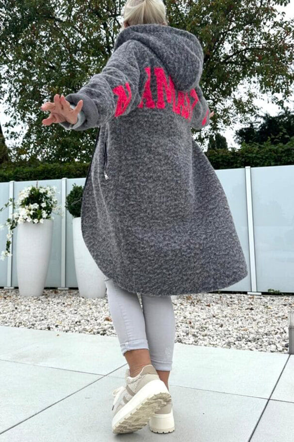 Women Plush Printed Letter Casual Coat