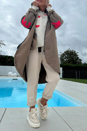 Women Plush Printed Letter Casual Coat