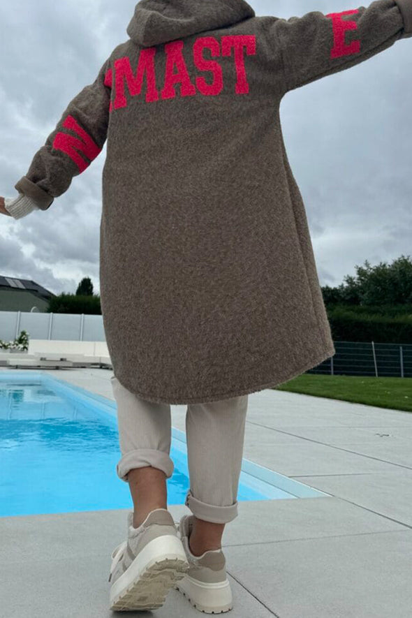 Women Plush Printed Letter Casual Coat
