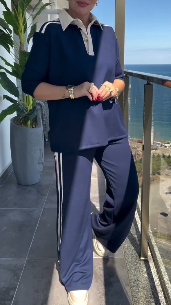 Womens Lapel Striped Casual Suit