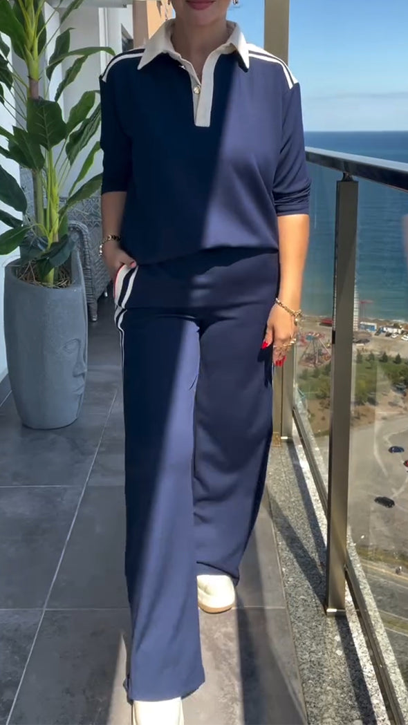Womens Lapel Striped Casual Suit