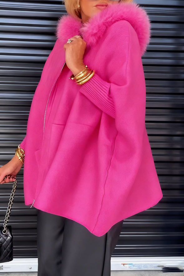 Women Fur Collar Solid Color Casual Jacket
