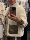 Women Round Neck Splicing Plush Casual Coat