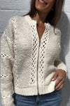 Women Round Neck Knitted Hollow Stitching Casual Coat