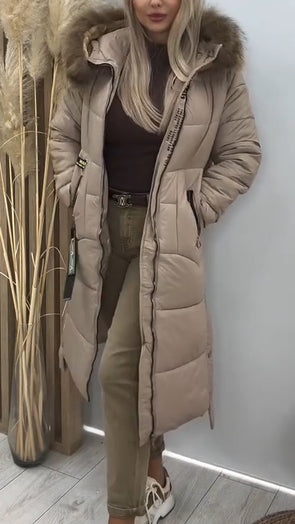 Women Fur Collar Long Down Jacket