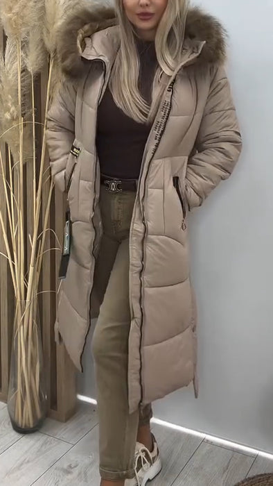 Women Fur Collar Long Down Jacket