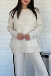 Women Round Neck Vertical Striped Casual Suit