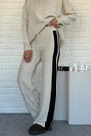 Women Round Neck Vertical Striped Casual Suit