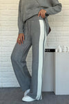 Women Round Neck Vertical Striped Casual Suit