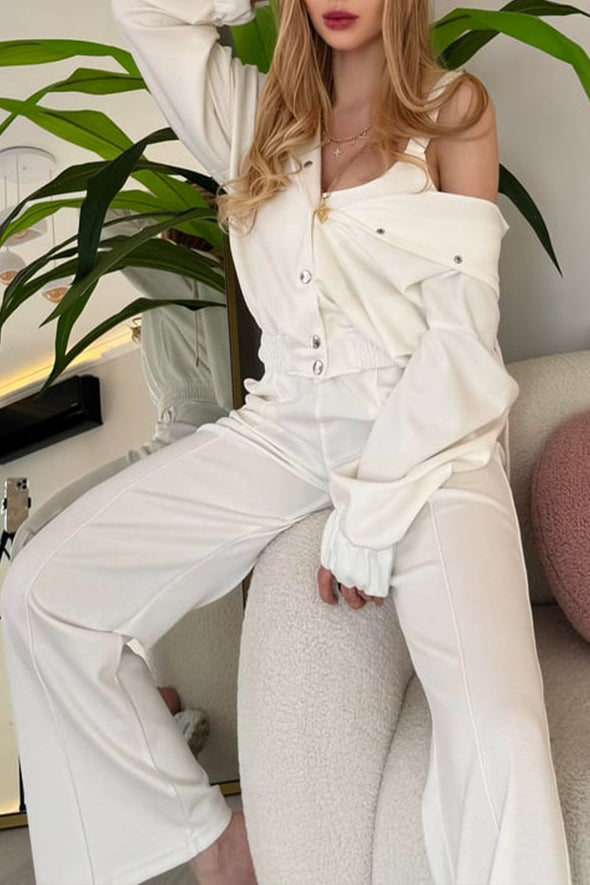 Women Solid Color Casual Three-piece Suit