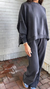 Women Round Neck Solid Color Casual Suit