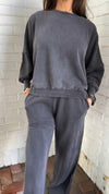Women Round Neck Solid Color Casual Suit