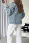 Women Casual Warm Fleece Lapel Denim Jacket