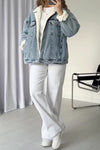 Women Casual Warm Fleece Lapel Denim Jacket