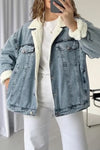 Women Casual Warm Fleece Lapel Denim Jacket