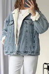 Women Casual Warm Fleece Lapel Denim Jacket