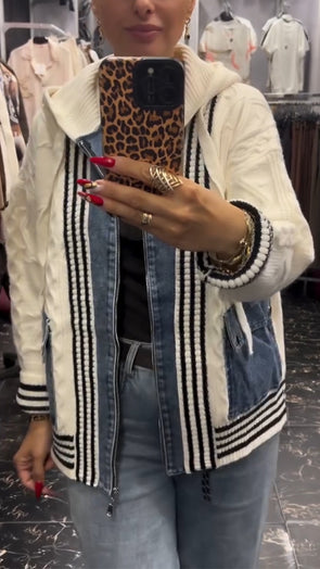 Women Hooded Patchwork Denim Casual Coat