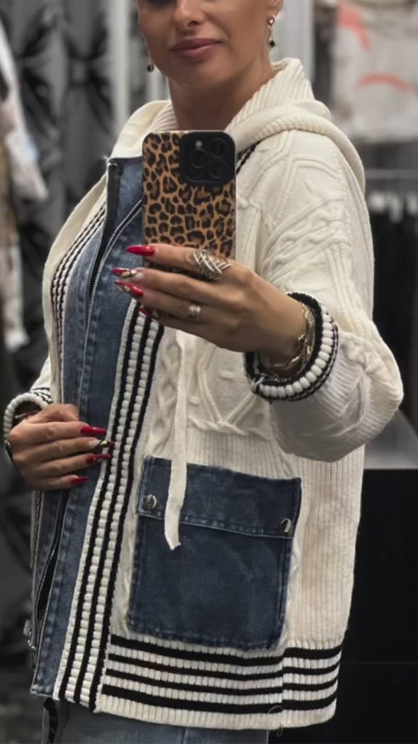 Women Hooded Patchwork Denim Casual Coat