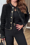 Women Elegant Thick Woven Textured Raw Edge Coat