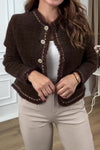Women Elegant Thick Woven Textured Raw Edge Coat