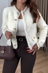 Women Elegant Thick Woven Textured Raw Edge Coat