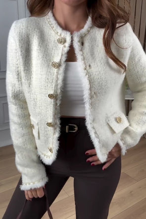 Women Elegant Thick Woven Textured Raw Edge Coat