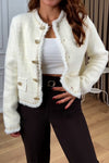 Women Elegant Thick Woven Textured Raw Edge Coat
