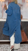 Women Lapel Long Denim Cardigan