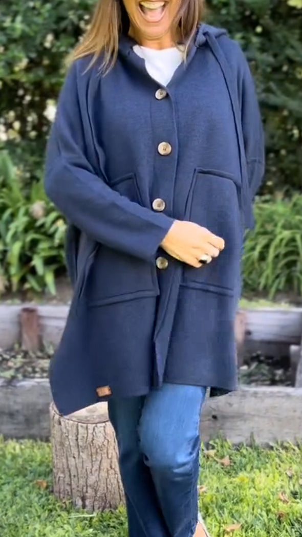 Women Button-down Hooded Casual Coat