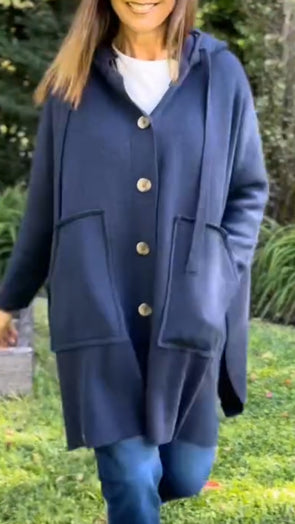 Women Button-down Hooded Casual Coat