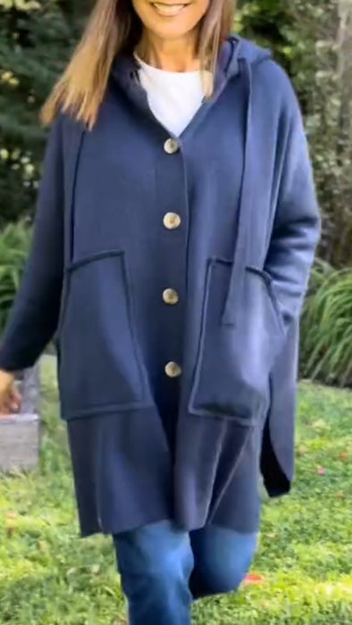 Women Button-down Hooded Casual Coat