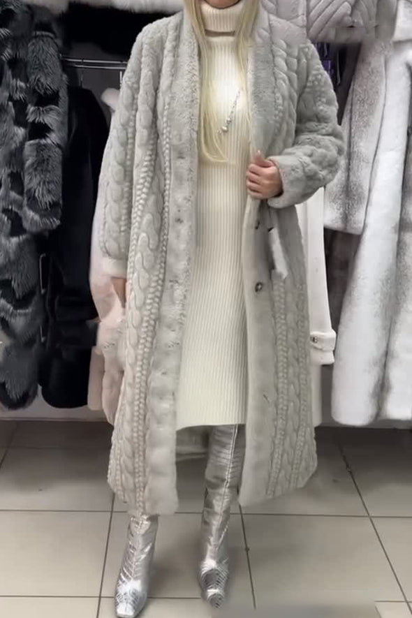 Women Casual Warm Cable-knit Plush Long Cardigan Coat
