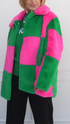 Women Lapel Contrast Color Plush Casual Coat