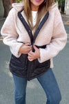 Women Casual Warm Fleece Contrast Color Stitching Hooded Jacket