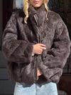 Women Standing Collar Reversible Casual Plush Coat