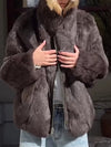 Women Standing Collar Reversible Casual Plush Coat