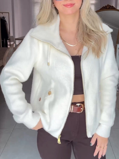 Women Lapel Plush Casual Jacket