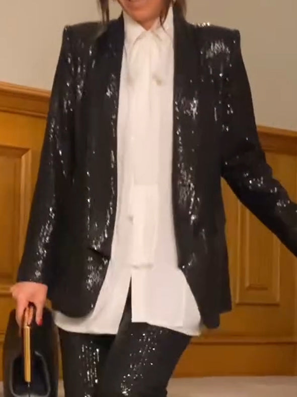 Women Lapel Sequined Temperament Commuter Suit Jacket